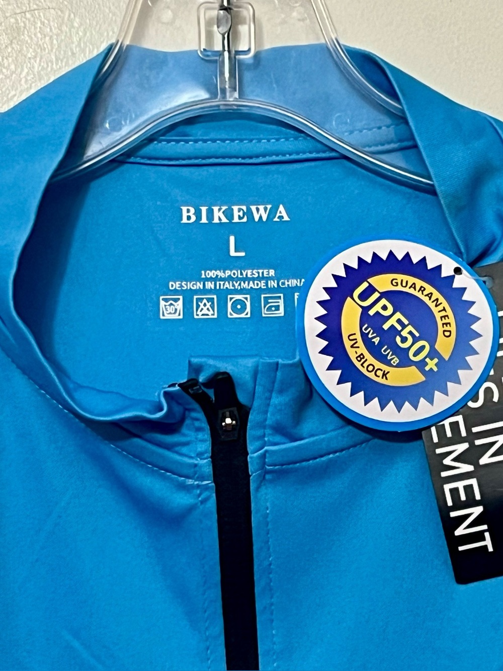 NWT BIKEWA L Blue UPF50+ Zip Front Active Top BICYCLE